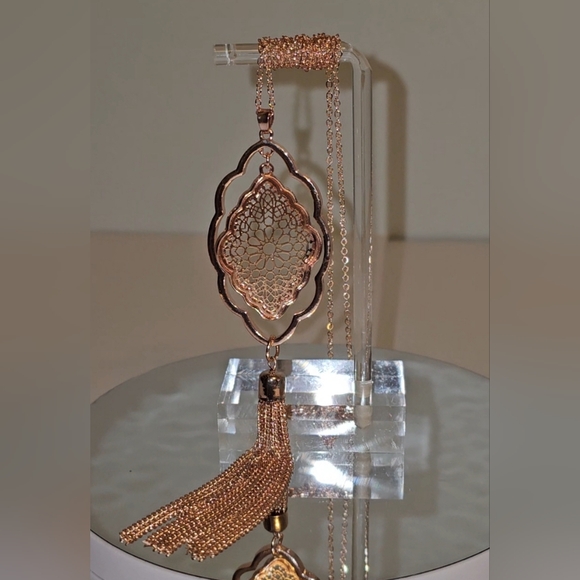 Boho Long Tassel Necklace Rose Gold Plated NIP - Picture 2 of 3